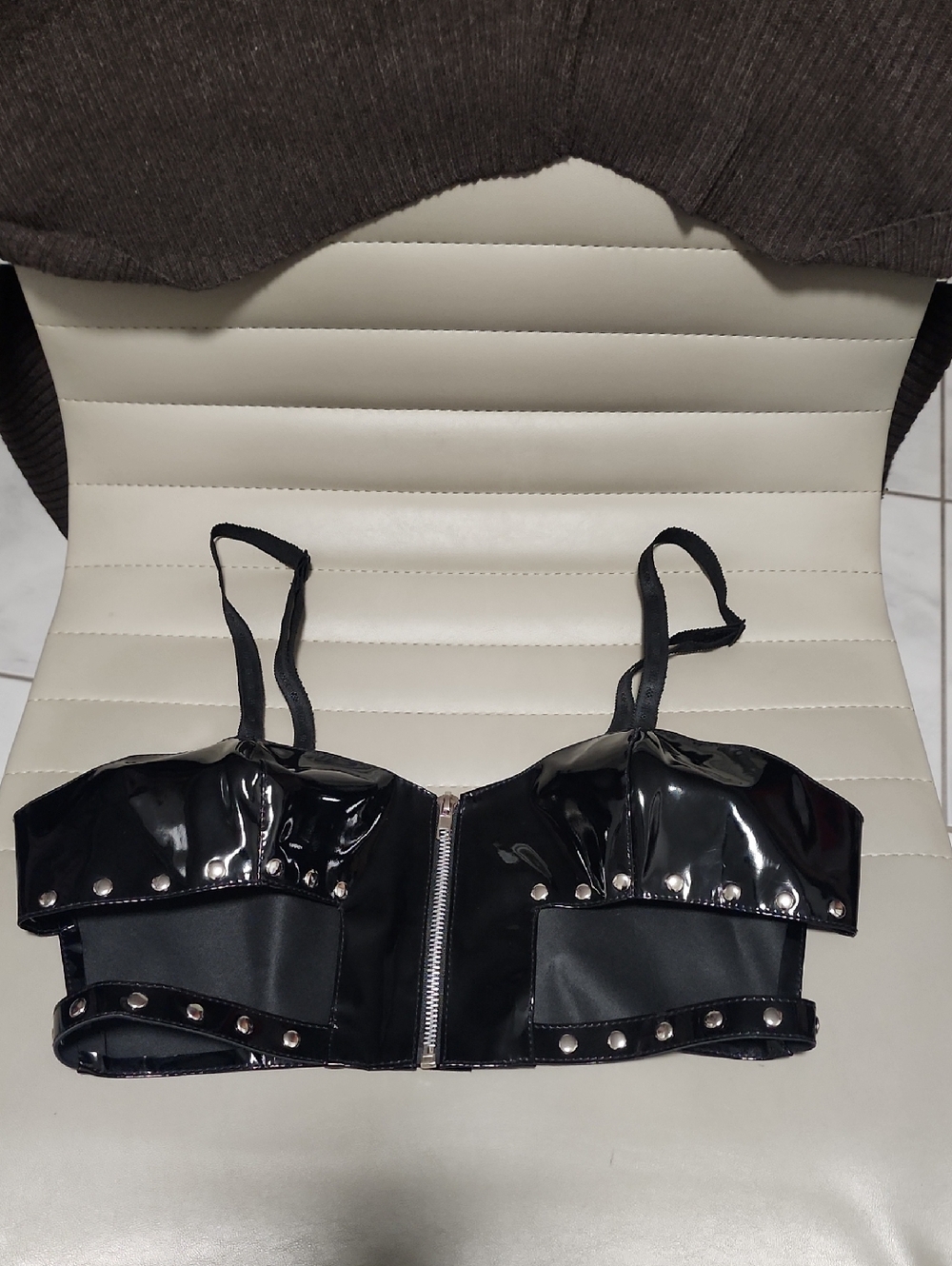 ELEGANT MOMENTS Vinyl Studded Bustier Bra Top S Dolls Kill Goth Sexy Punk Fetish - Picture 11 of 12